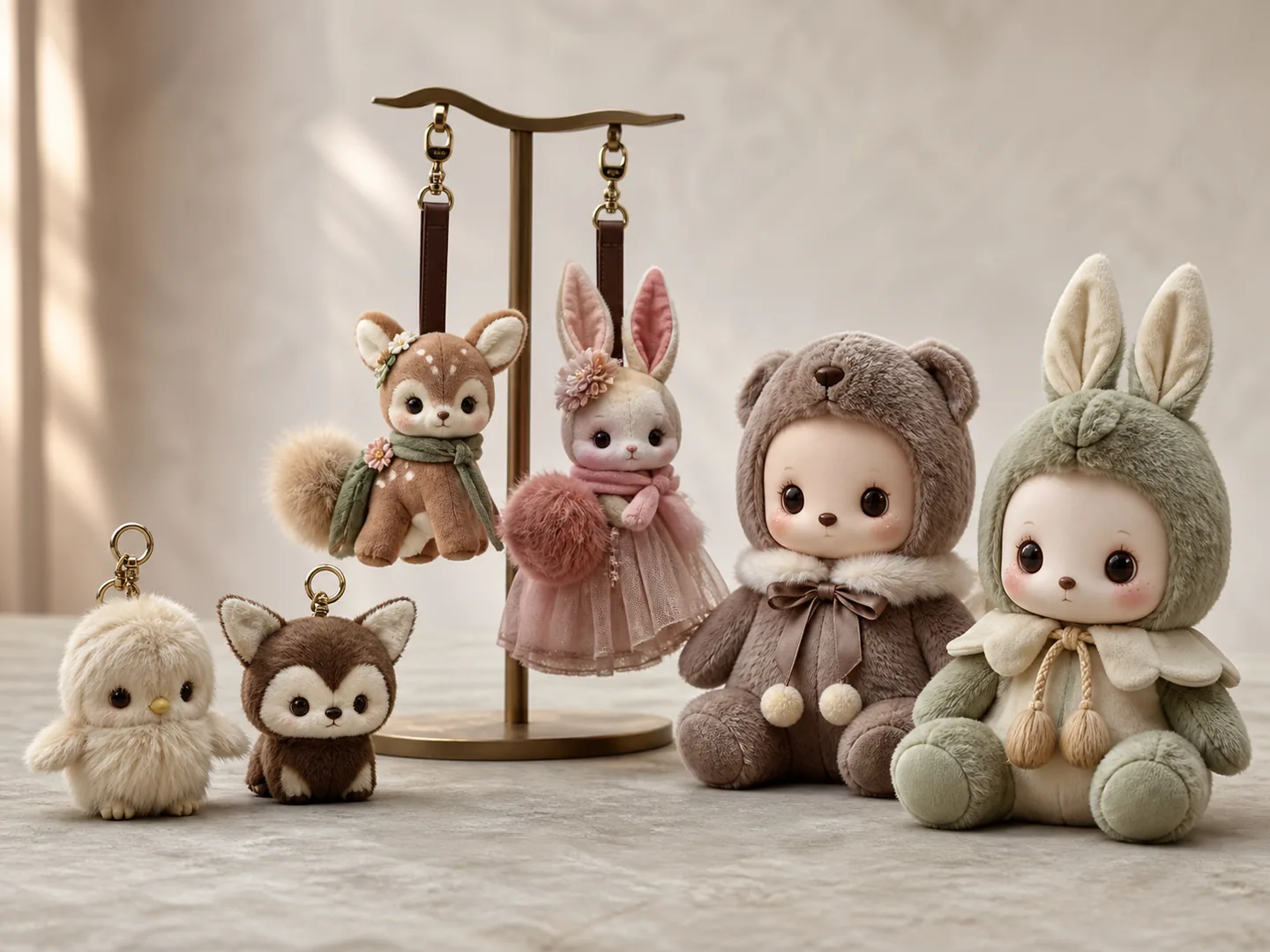 Representative plush keychain, bag charm and vinyl-face plush development directions
